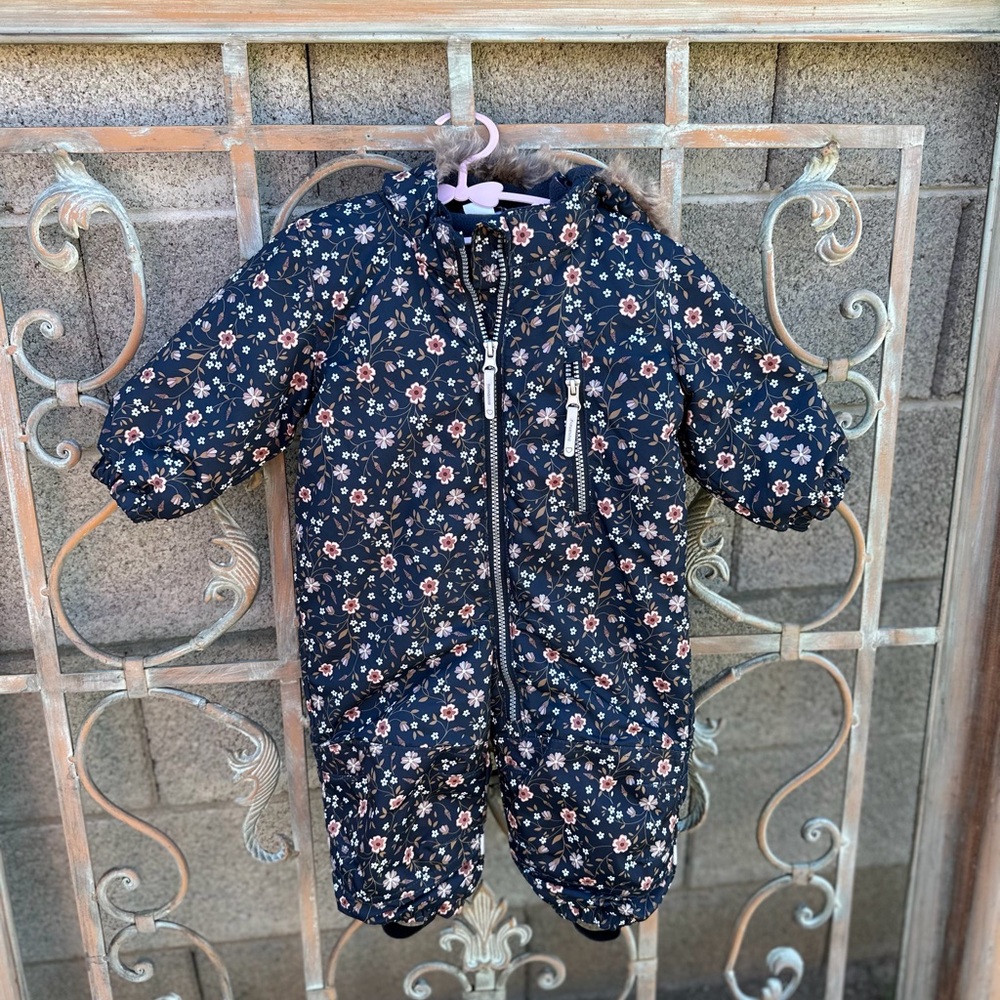 H&M Navy Floral Quilted Baby One-Piece Snowsuit
